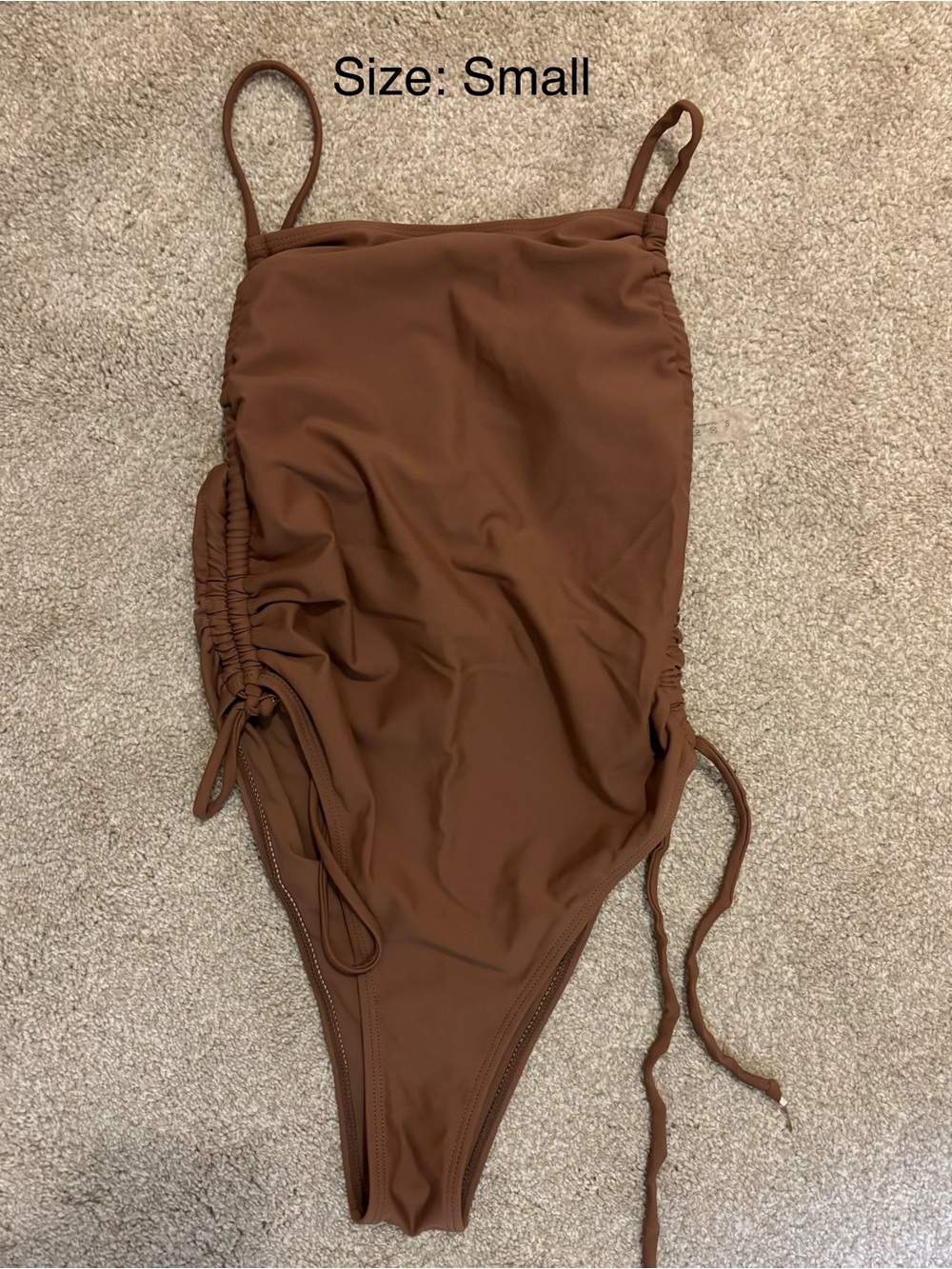 Brown One-Piece Swimsuit with Adjustable Side Ties